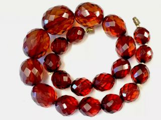 Vintage Art Deco Cherry Amber Bakelite Faceted Bead Necklace 15” Gift Boxed 53g