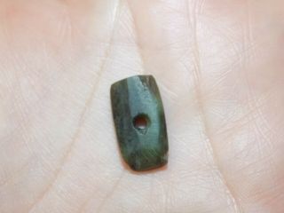 Pre - Columbian Jade Pendant Bead,  Authentic,  Green Jade Bead