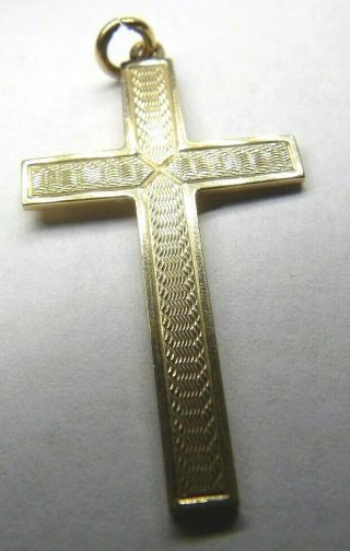 Engraved 9 Carat Gold Ww2 Art Deco Small Cross Pendant Faith Symbol 1939 G547 - 1