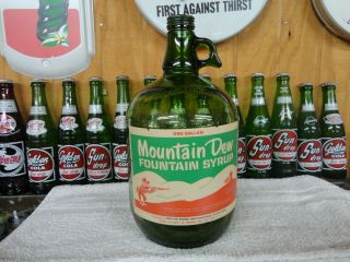 Mountain Dew Soda Fountain Syrup Paper Label 1 Gallon Jug Green Glass Hillbilly