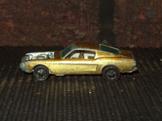 Vintage Hot Wheels Redline Custom Mustang Gold Car Hong Kong Brown Interior 1967