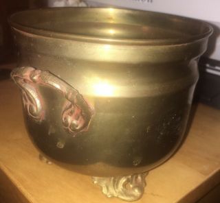 Brass Footed Pot Or Planter Vintage Made In India Initialed With An S