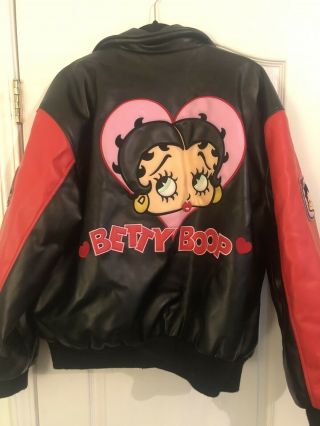 Betty Boop Red & Black Leather Jacket Size Large Great Shape