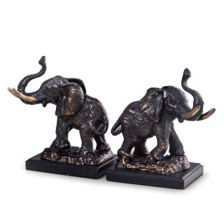 Bookends - " African Safari " Elephant Bookends - Cast Metal Elephant Book Ends