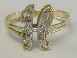 Vintage 10 K Gold Letter " H " Diamond Accent Ring,  Size 7