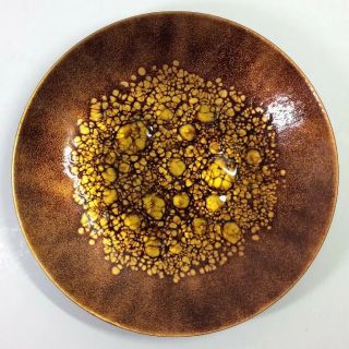 Vintage 9” Mid Century Modern Enamel On Copper Bowl Gold Bubbles Bovano Label