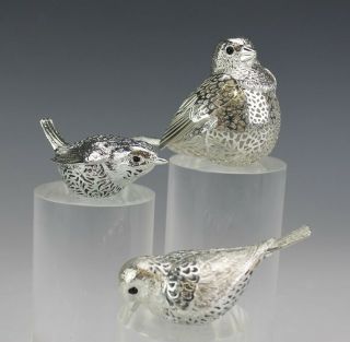 Set 3 Signed Christofle French Silver Plate Song Bird Lumiere Figurines Nr Sms