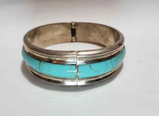 Mexican Sterling Silver Turquoise Hinged Bracelet Vintage
