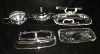 Vintage Irvinware Covered Butter Dish W/ Knife & Glass Tray,  Sugar & Creamer