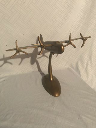 Vintage Solid Brass Airplane On Stand