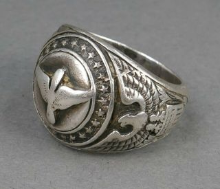 Wwii Us Army Air Corps Pilots Wings Sterling Silver Signet Insignia Eagle Ring