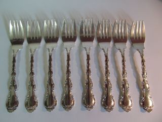 Set Of 8 Antique 1897 Strasbourg Sterling Silver Salad Forks By Gorham