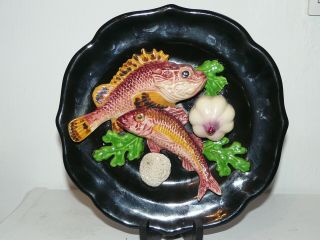 French Vintage Palissy Vallauris Majolica Trompe L Oeil Wale Plate Fished