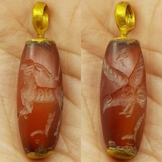 Gold Plated Pendant With Old Agate Intaglio Stone 24