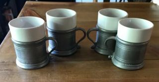 Wilton Rwp Armetale 4 Piece Set Of Pewter Coffee Mugs W/ Ceramic Inserts