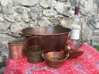 Vintage French Copper Jam Confiture Preserve Pan Ladle Skimmer Pot Jelly Set 2