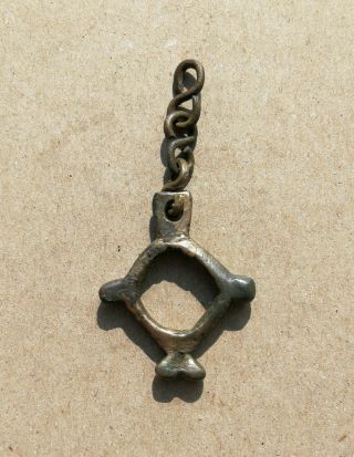 Authentic Medieval Viking Era Bronze Eagle Head Amulet - Pendant On Chain Rare