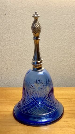 Rare Vintage Avon 1976 Cobalt Blue Glass Perfume Bottle Bell W Pineapple Finial