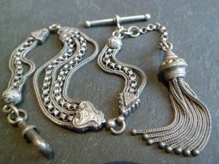 Antique Victorian Silver Tone Albert / Albertina Pocket Watch Chain,  Tassel Fob