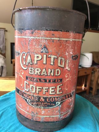 Vintage Atwood 10 Lb Coffee Tin Can Pail Capitol Brand Minneapolis Mn