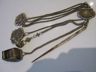 Antique Chinese Sterling Silver Chatelaine With Opium Box Etc