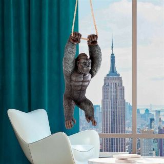 24 " Exotic Swinging Rope Silver Back Gorilla Jungle Wildlife Home Garden Statue