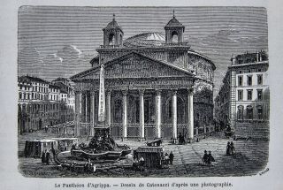 1868 Tour Du Monde Print Roman Pantheon Agrippa Hadrian Architecture Rome Italy