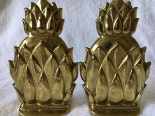 2 Vintage Virginia Metalcrafters Newport Solid Brass Pineapple Bookend 6 1/2 "