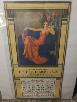 Vintage 1937 Pin - Up Girl Calendar Sample Print Thos Murphy Co Art Deco