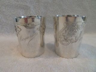 Gorgeous 1900 French Sterling Silver Minerve 2 Beakers Art Nouveau St