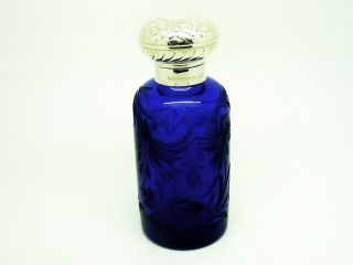 Large Blue Glass Scent Perfume Bottle Sterling Silver Lid,  Hallmarked 2000