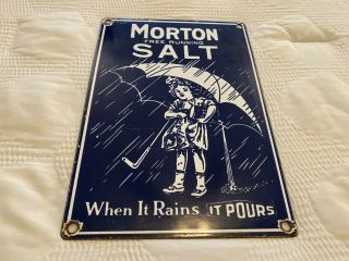 Vintage Morton Salt Porcelain Sign,  Oil Gas Station,  Restaurant,  Diner,  Soda Pop