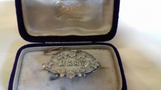 Solid Silver Victorian Hallmarked Christening Brooch Name Mary. ,  Box Circa 1900