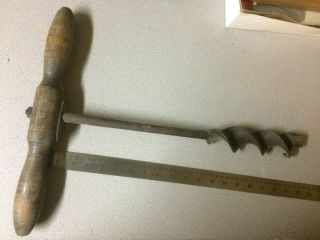 Vintage Hand Turned Wood Auger.  2 Inch Diameter.  Steel In Good Shape.