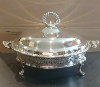 Vintage Wm Rogers Silver Plate Serving Dish With Stand Pattern 4562 - Brilliant -