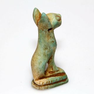 INTACT MEDIEVAL EGYPTIAN GLAZE AMULET PENDANT CAT CIRCA 1400 AD 3