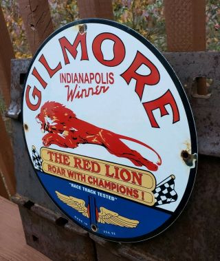 Vintage Gilmore Gasoline Porcelain Gas Auto Oil Service Station Pump Plate Sign