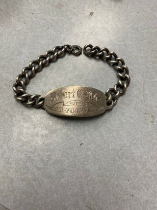 Vintage Ww2 Sterling Silver Id Bracelet Hand Engraved 44g