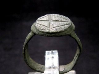 Late Roman Christian Bronze Ring,  Cross Decoration,