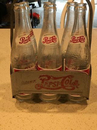 Vintage Pepsi Cola Double Dot Metal 6 Pack Bottle Carrier 1940 