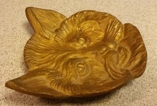 Vintage Detailed Brass Cat Head Pin Change Tray Ashtray Paperweight Numbered 2