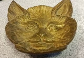 Vintage Detailed Brass Cat Head Pin Change Tray Ashtray Paperweight Numbered 3