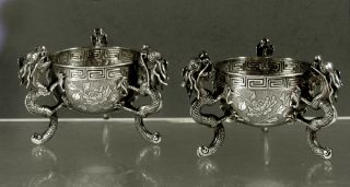 Chinese Export Silver Dragon Bowls (2) c1890 Signed 3