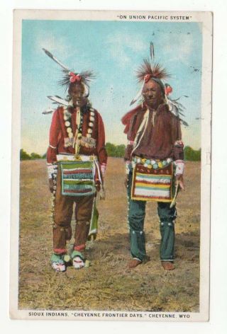Sioux Indians Vintage Union Pacific Postcard 1934 Cheyenne,  Wy.