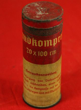 German Wwii Wehrmacht Anti Burn Aid Pack / Bandage Brandkompresse In Metal Tin