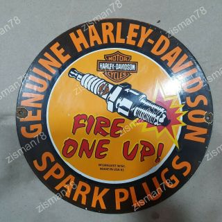 Harley Davidson Spark Plugs Vintage Porcelain Sign 12 Inches Round