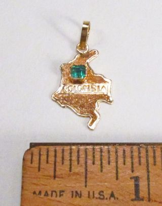 Vintage Colombia South America Country Map 18k Gold Green Emerald Charm Pendant
