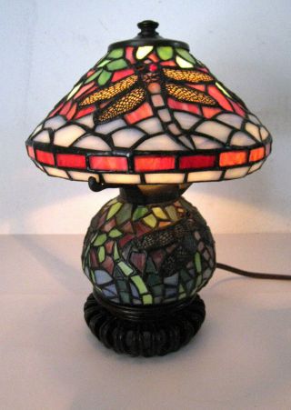 11.  5 " Vintage Tiffany Style Dragonfly Table Lamp Multi - Color Stained Glass 2