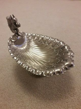 Antique Figural Squirrel Silver - Plate Nut Serving Bowl/dish.