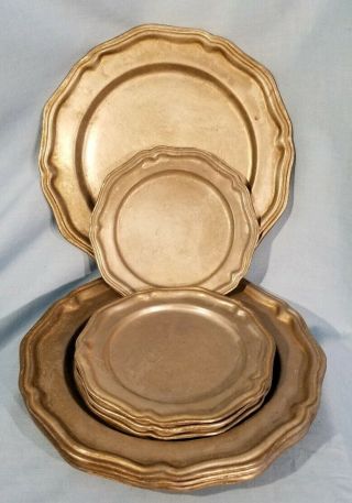 Crown Castle Ltd Pewter Alloy 10 " & 6 " Plates,  4 Of Each 8 Total,  Vintage